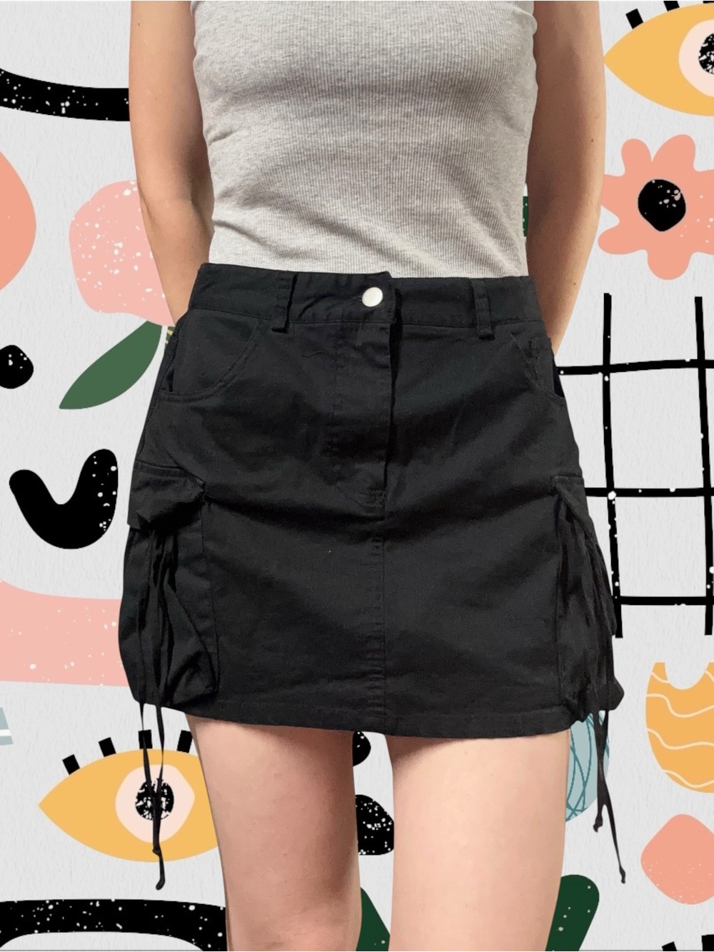 Charlotte Russe | Black High Waisted Cargo Pocket Mini Skirt